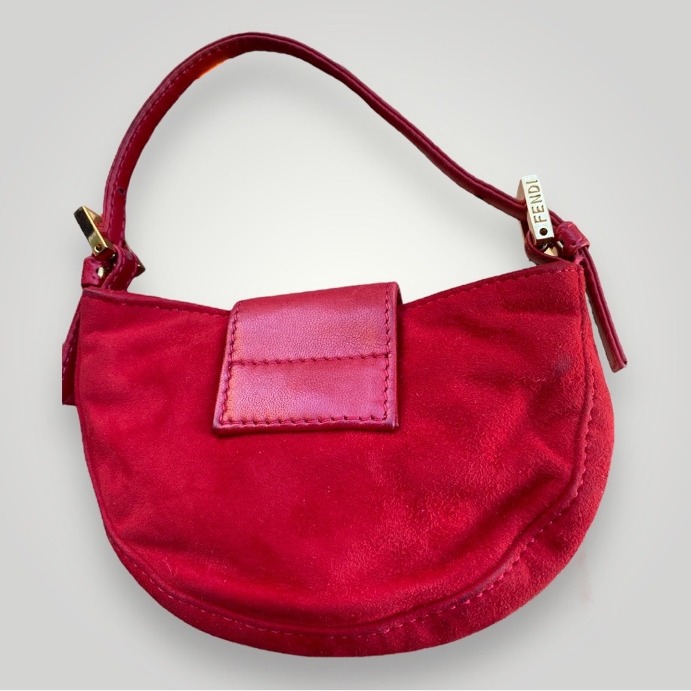 Fendi Red Suede Mini Croissant HandBag - Picture 11 of 11